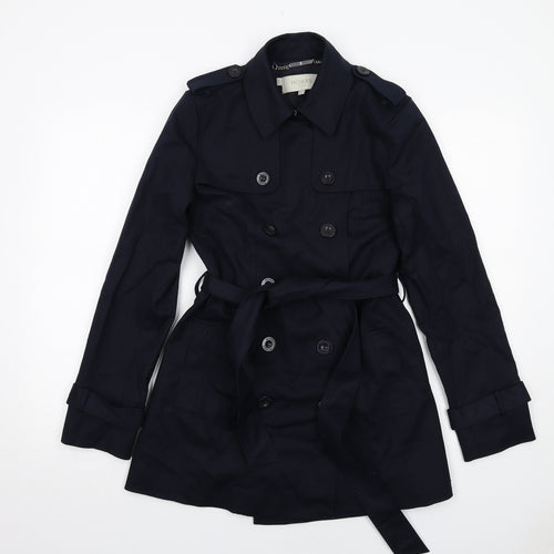 Hobbs Womens Blue Trench Coat Coat Size 10 Button