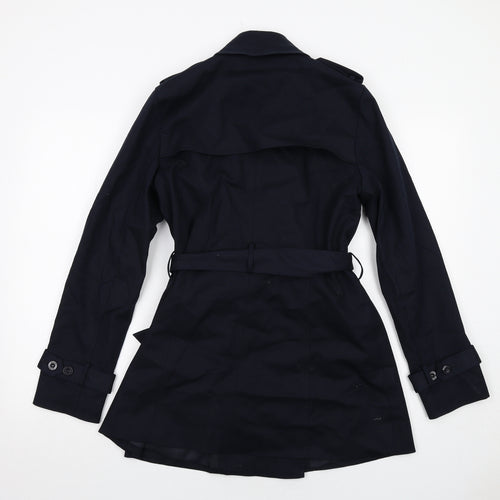 Hobbs Womens Blue Trench Coat Coat Size 10 Button