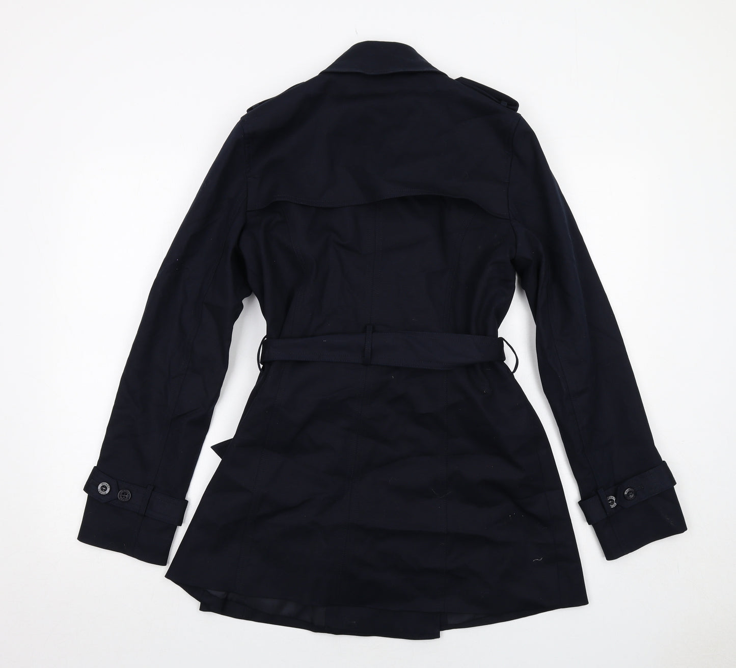 Hobbs Womens Blue Trench Coat Coat Size 10 Button