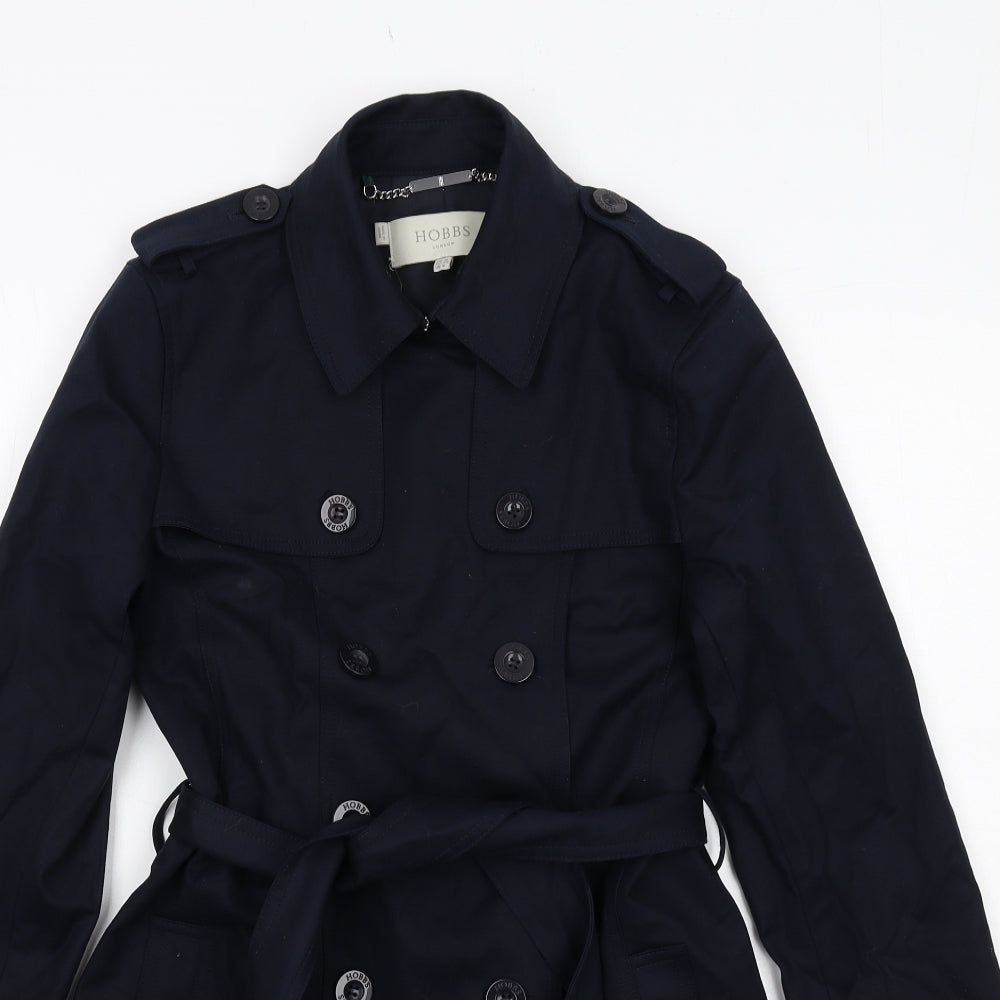 Hobbs Womens Blue Trench Coat Coat Size 10 Button