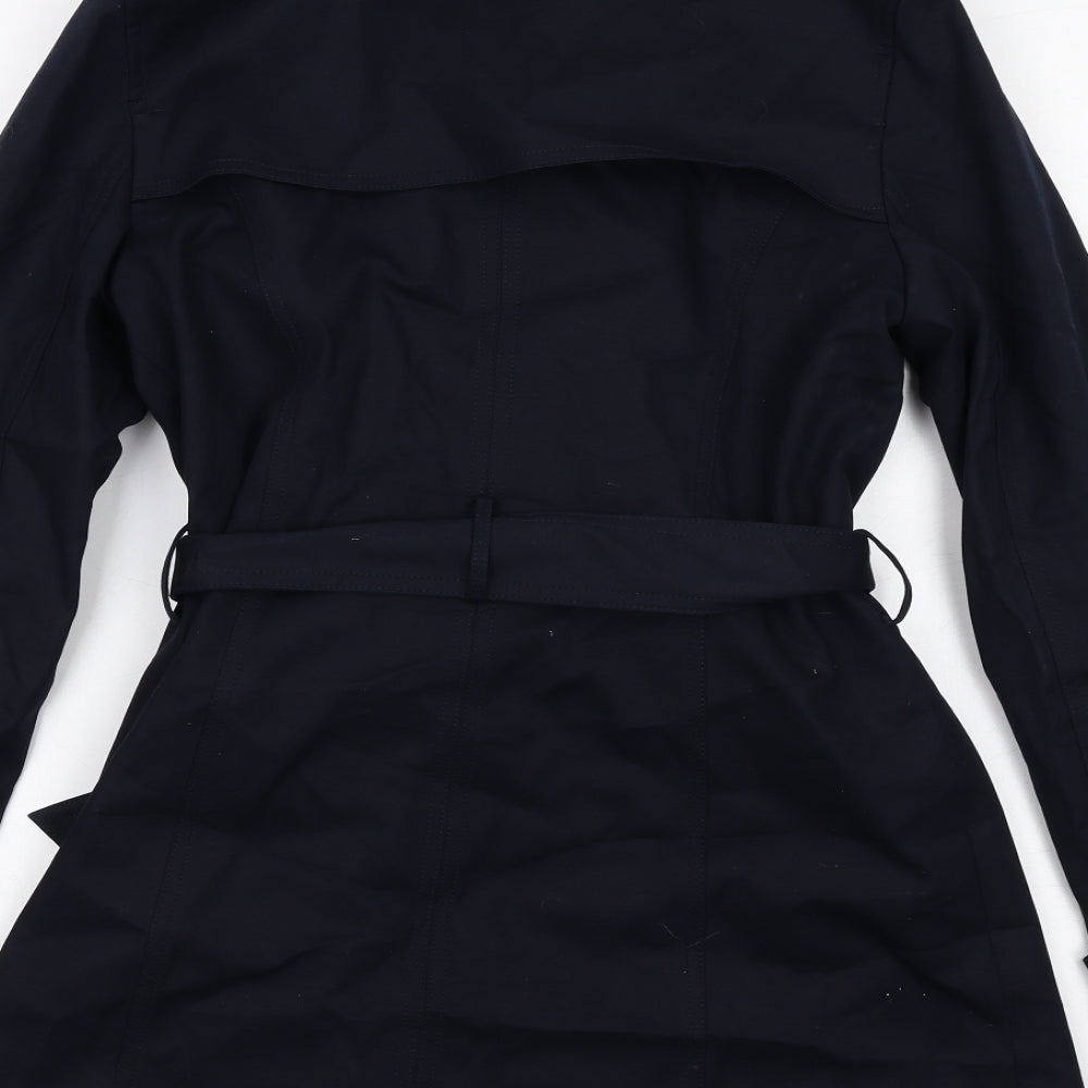 Hobbs Womens Blue Trench Coat Coat Size 10 Button