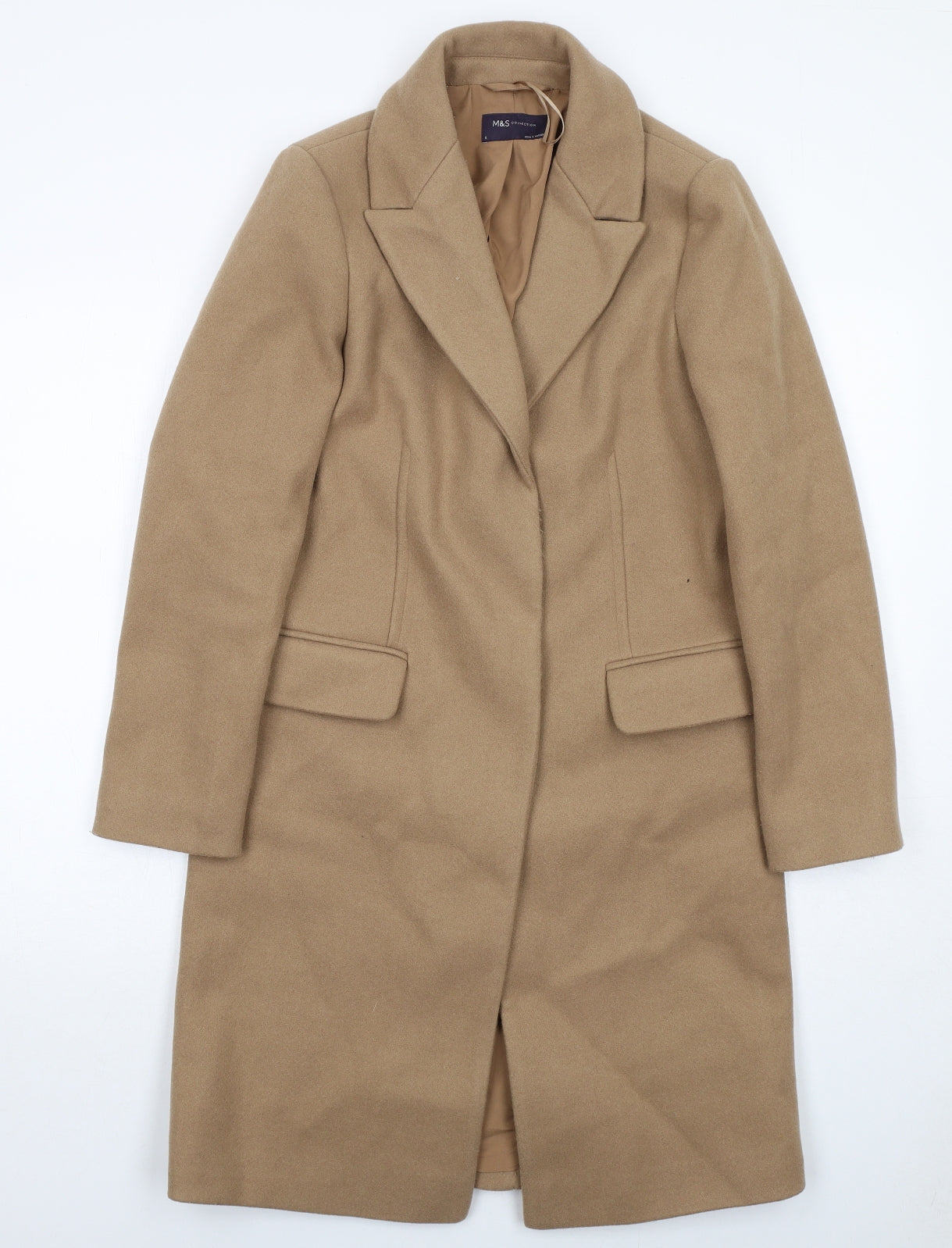 Marks and Spencer Womens Beige Overcoat Coat Size 8 Snap
