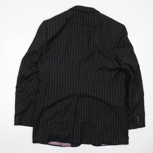 Fellini Mens Black Striped Wool Jacket Suit Jacket Size 44 Regular