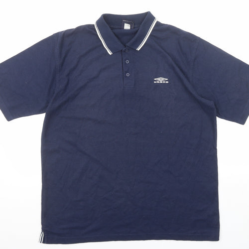 Umbro Mens Blue Polyester Polo Size XL Collared Button