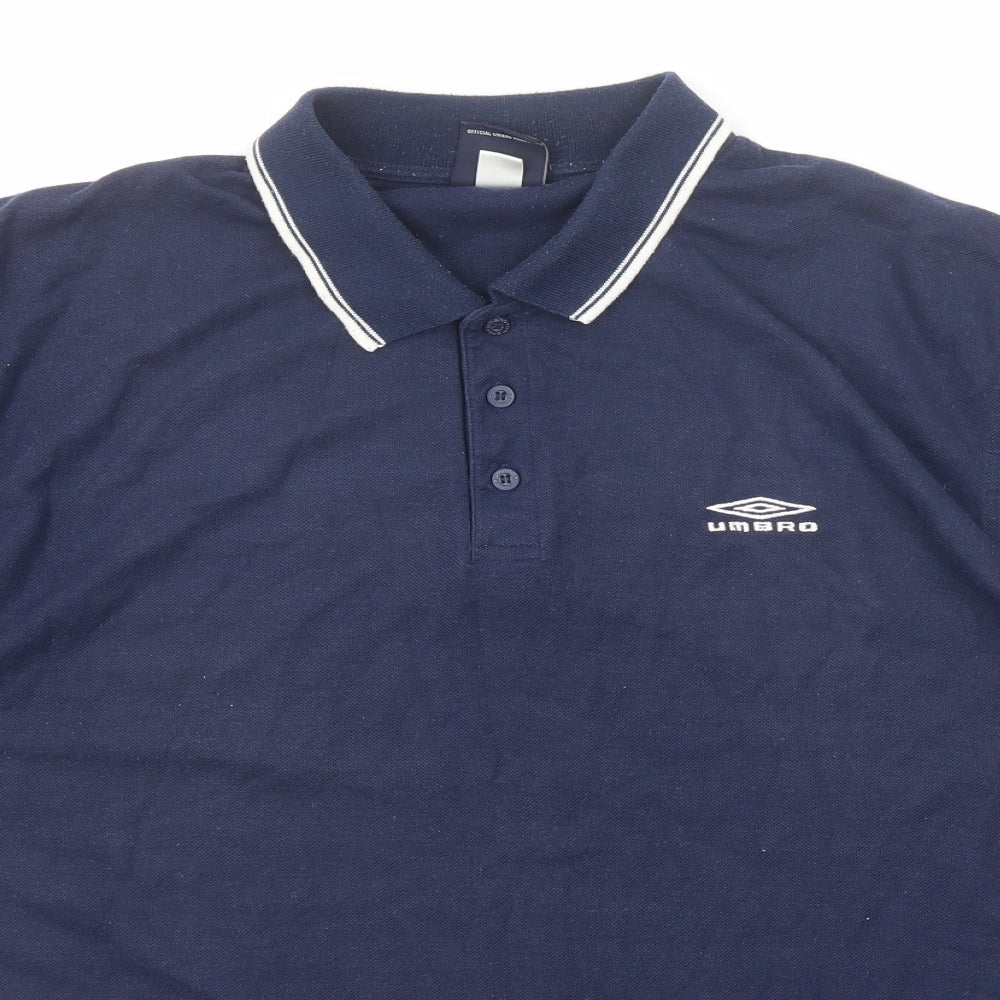 Umbro Mens Blue Polyester Polo Size XL Collared Button
