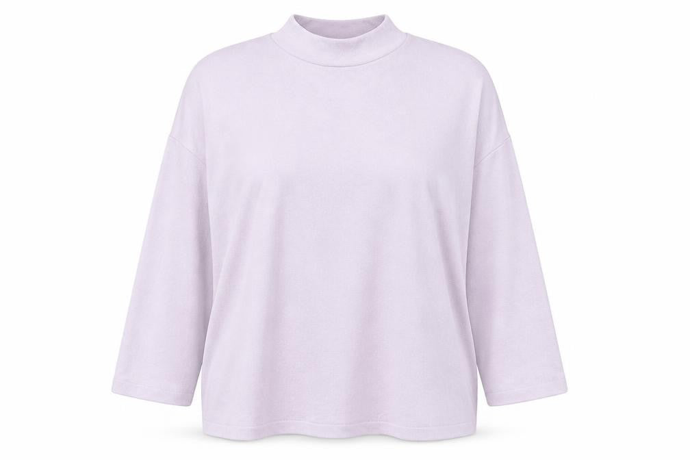 Front view of H&M women’s purple mock neck viscose jumper, size M