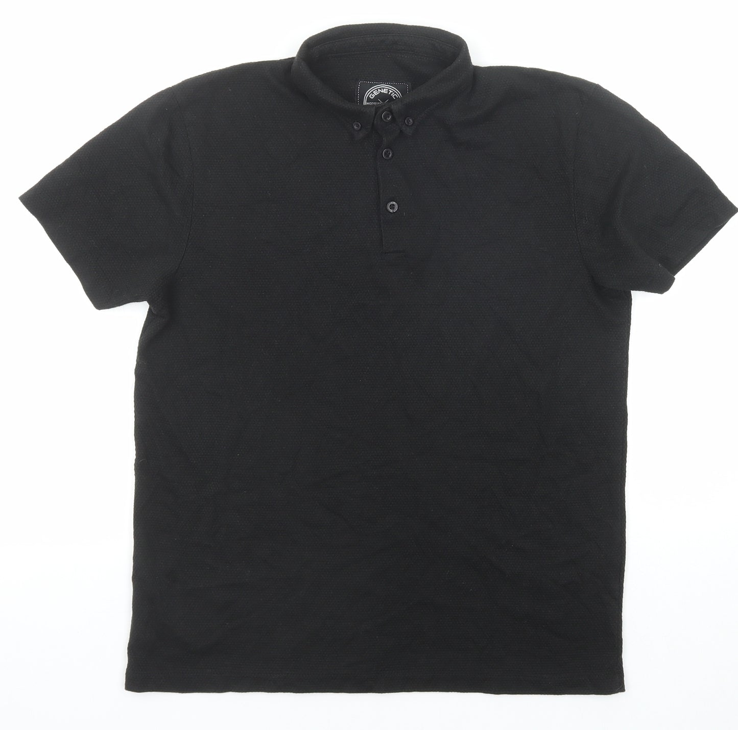 Genetic Apparel Mens Black Cotton Polo Size M Collared Button
