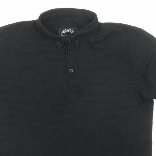 Genetic Apparel Mens Black Cotton Polo Size M Collared Button