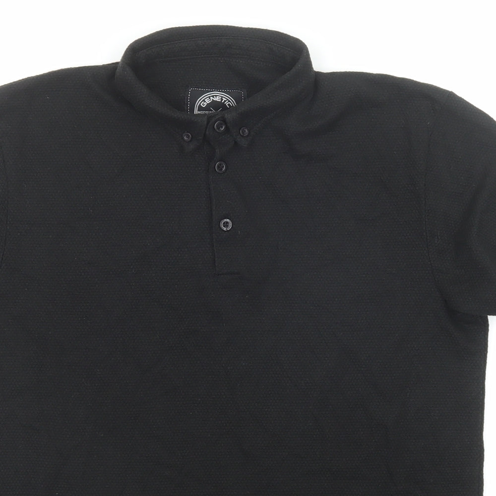 Genetic Apparel Mens Black Cotton Polo Size M Collared Button