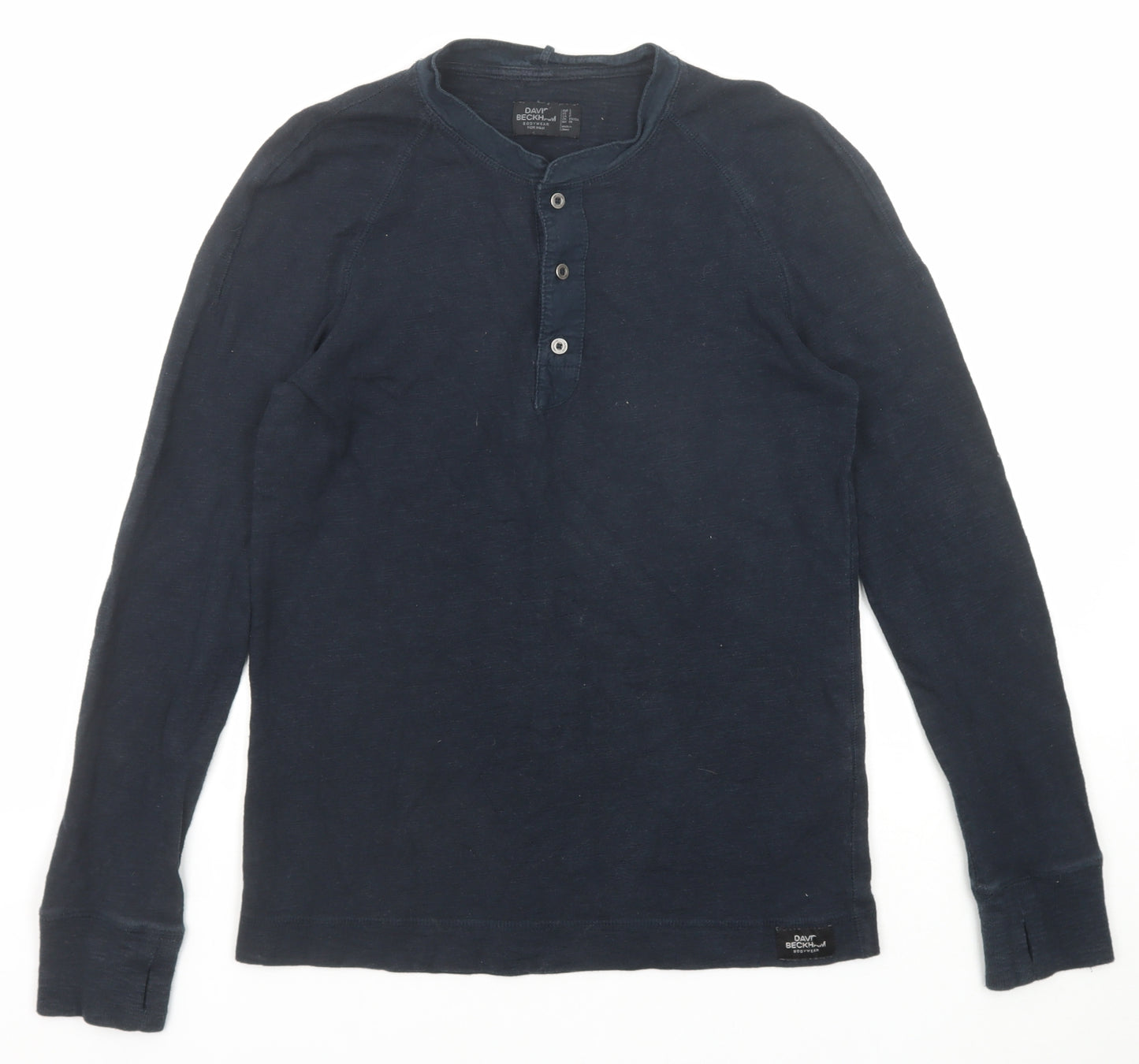 David Beckham Mens Blue Cotton Polo Size S Collared Button