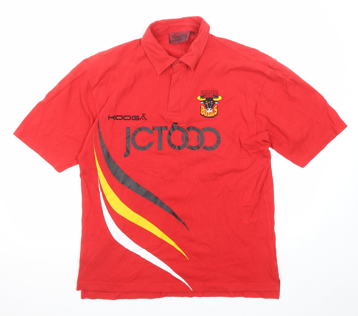 Kooga Mens Red Cotton Polo Size M Collared Button - Bradford Bulls