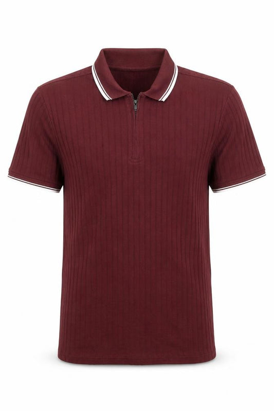 Front view of Burton men’s purple cotton polo, size XS, collared zip