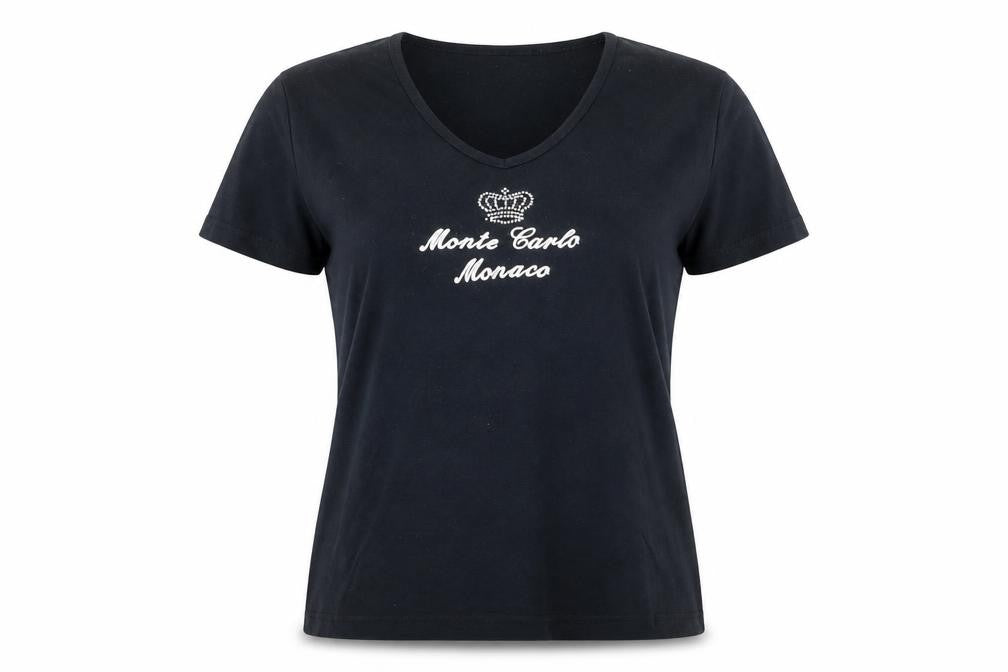 Front view of B&C women’s black cotton basic t-shirt, size XL, v-neck - monte carlo