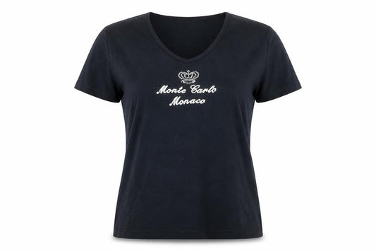 Front view of B&C women’s black cotton basic t-shirt, size XL, v-neck - monte carlo