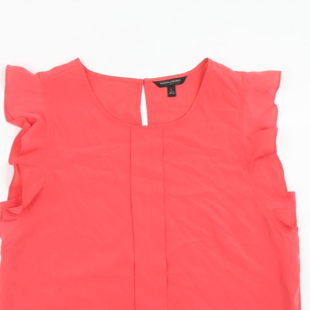 Banana Republic Womens Pink Polyester Basic Blouse Size L Round Neck - Ruffle