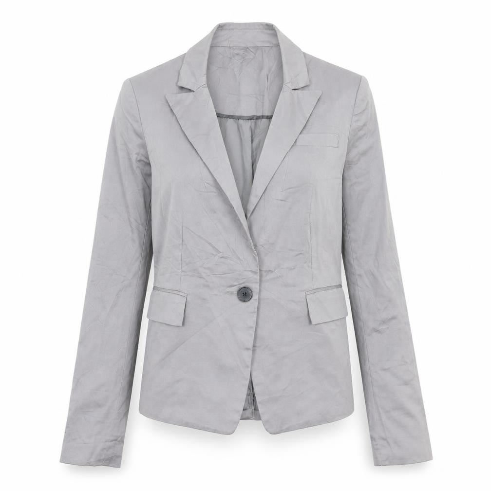 Front view of New Look women’s grey cotton jacket blazer, size UK 8