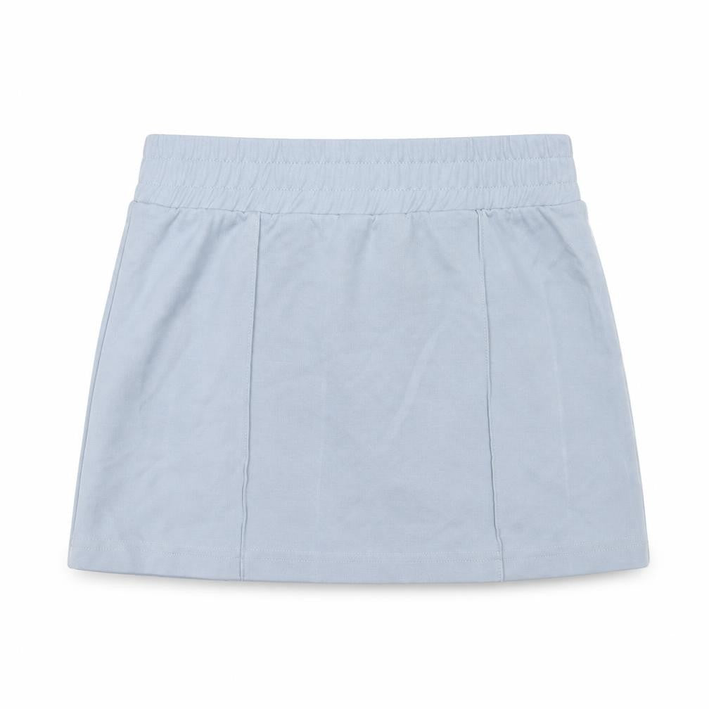 Front view of H&M women’s blue polyester mini skirt, size UK 10