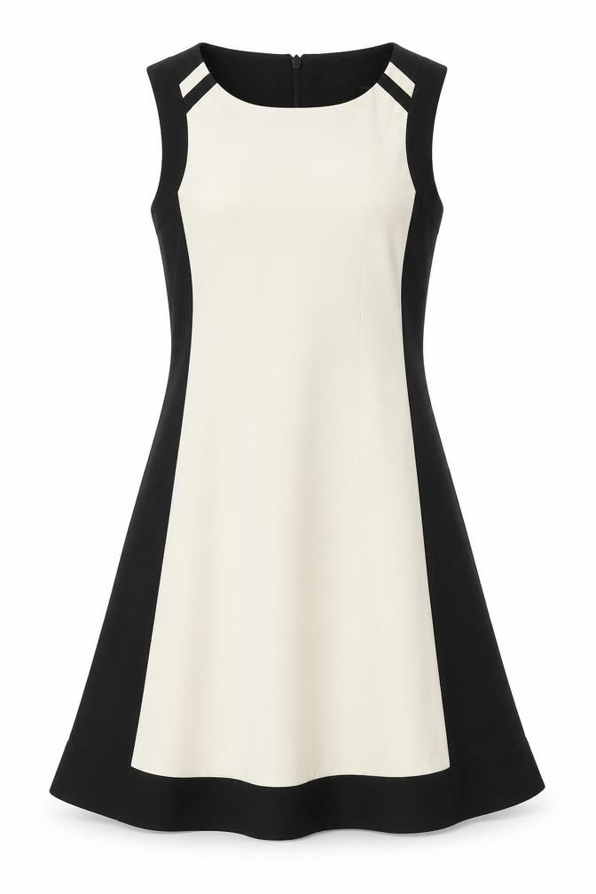 Front view of Next women’s black polyester a-line, size UK 6, round neck zip