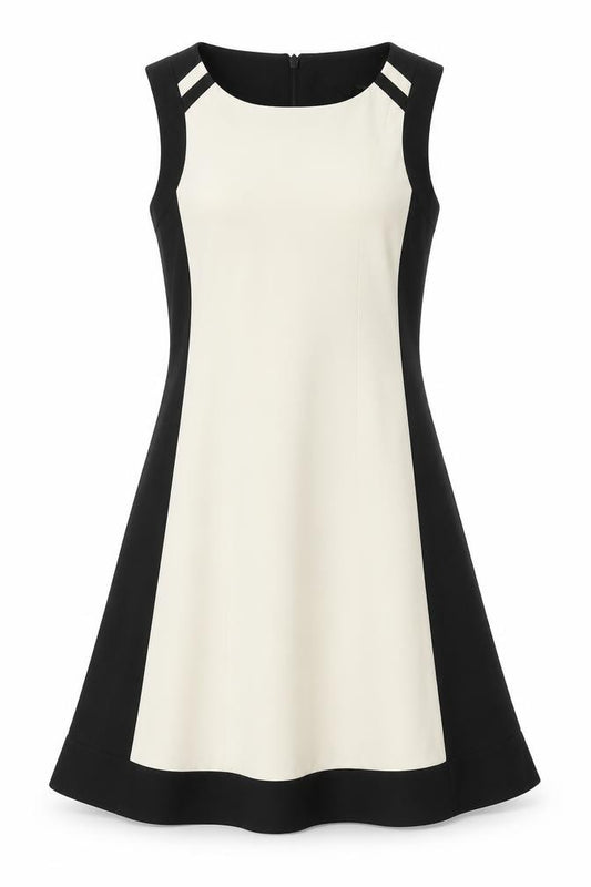 Front view of Next women’s black polyester a-line, size UK 6, round neck zip