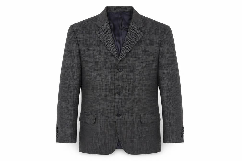 Front view of Marks & Spencer men’s black geometric wool jacket suit jacket, size 42, regular