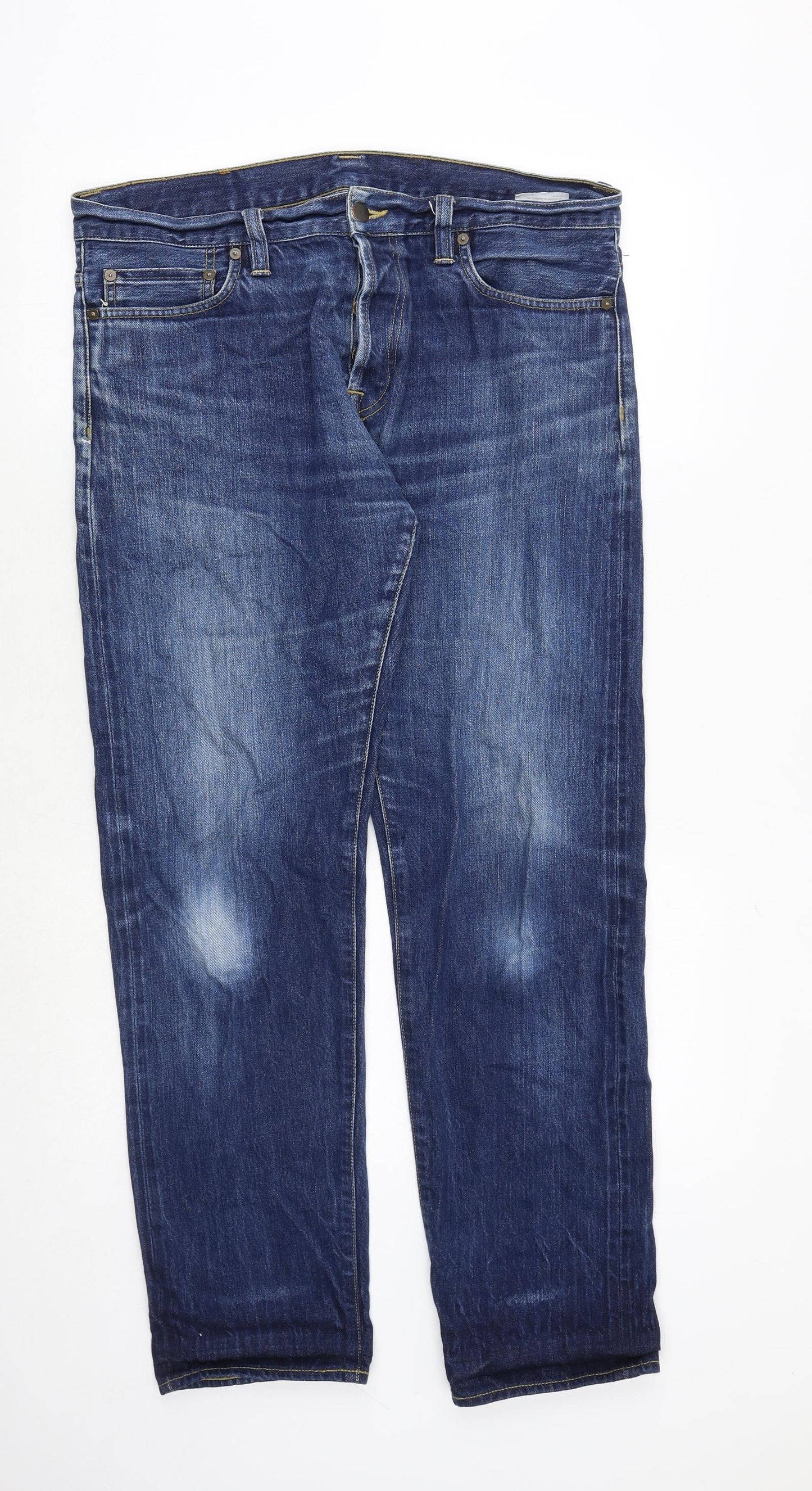 Carhartt Mens Blue Cotton Straight Jeans Size 36 in Regular Button