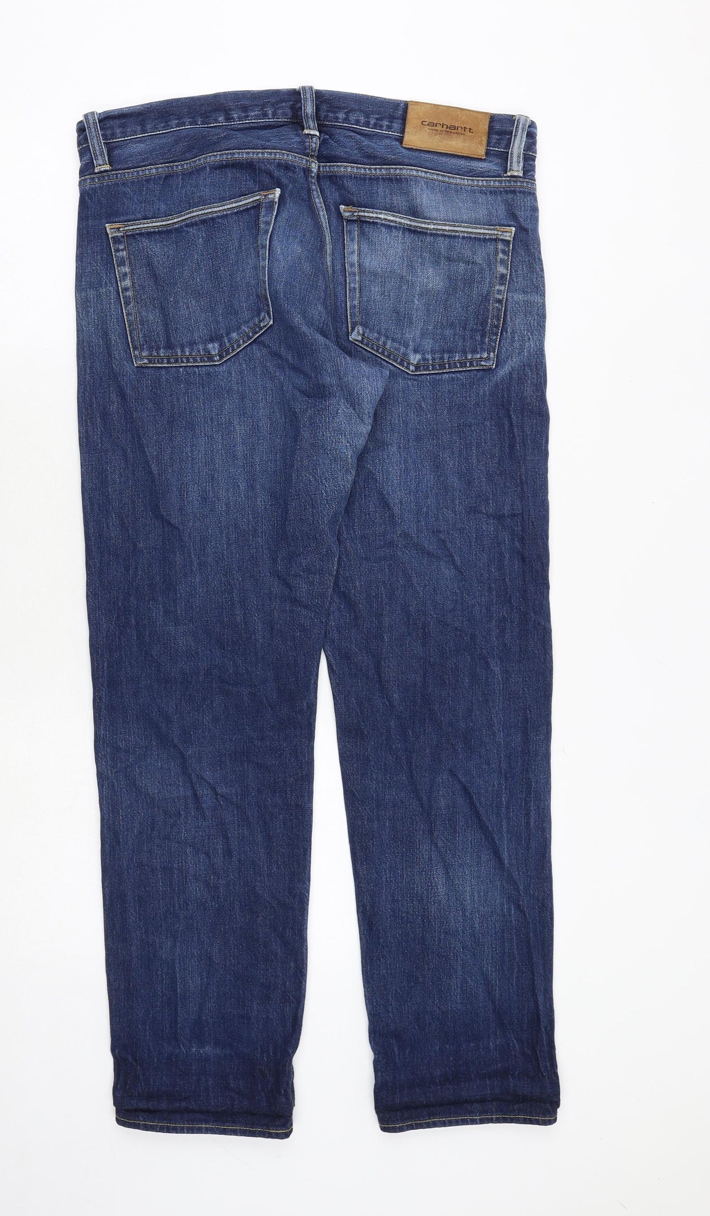 Carhartt Mens Blue Cotton Straight Jeans Size 36 in Regular Button