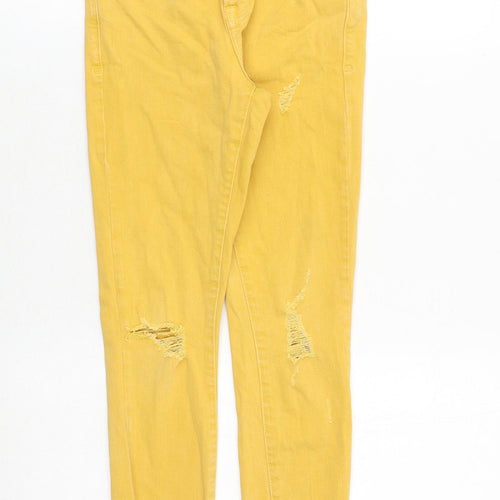 New Look Girls Yellow Cotton Skinny Jeans Size 10 Years Regular Zip - Distressed