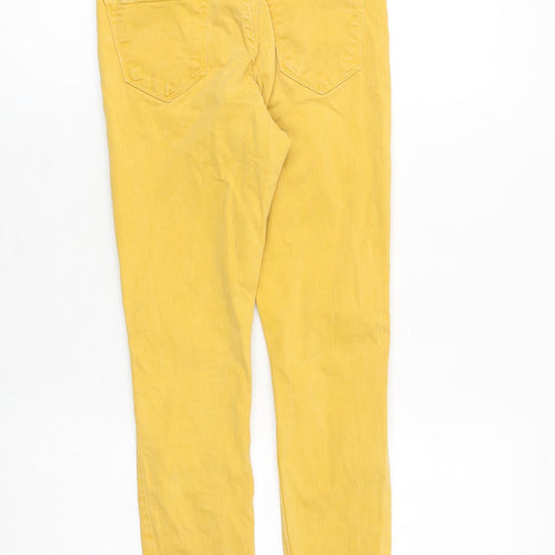 New Look Girls Yellow Cotton Skinny Jeans Size 10 Years Regular Zip - Distressed