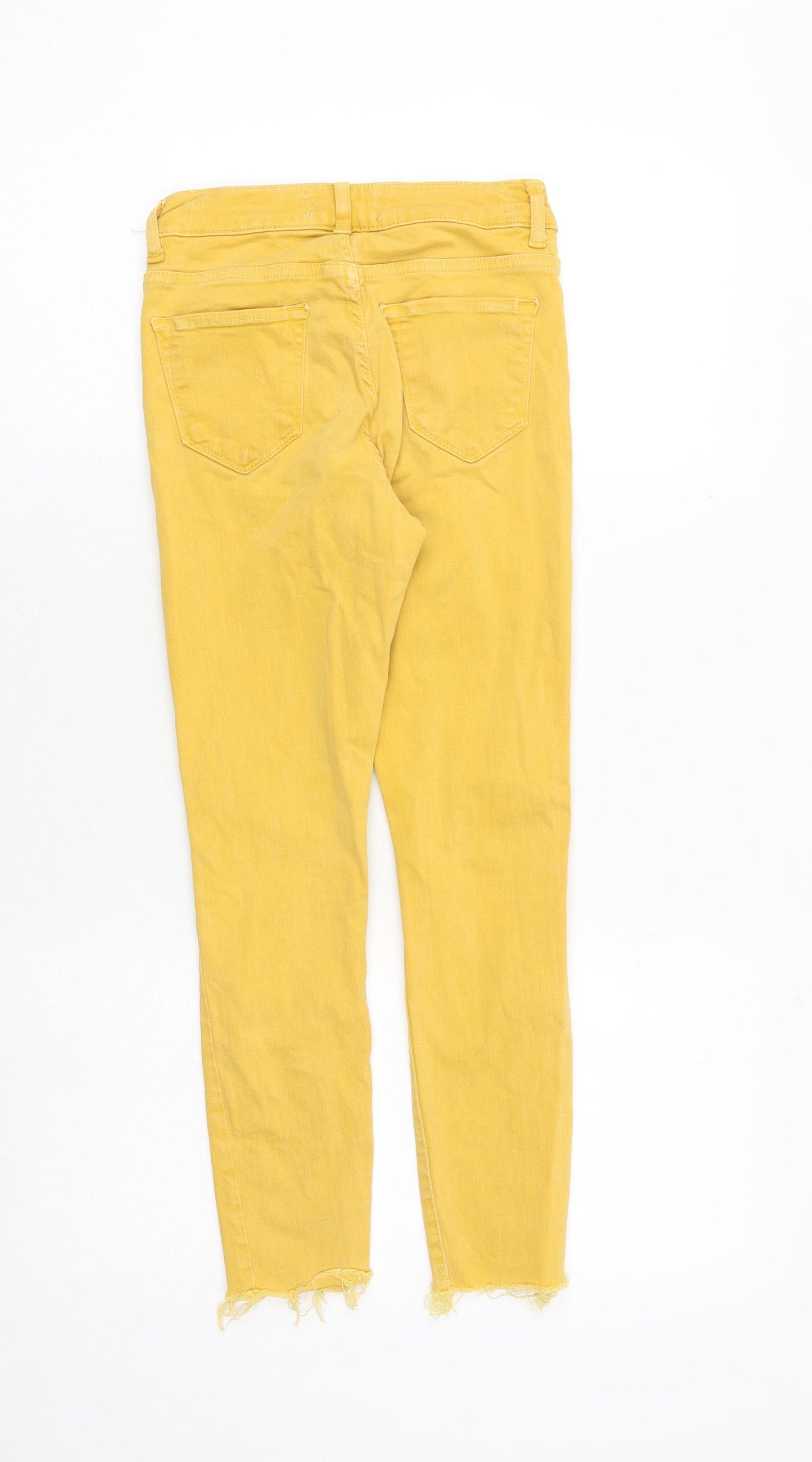 New Look Girls Yellow Cotton Skinny Jeans Size 10 Years Regular Zip - Distressed