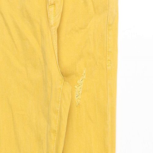 New Look Girls Yellow Cotton Skinny Jeans Size 10 Years Regular Zip - Distressed
