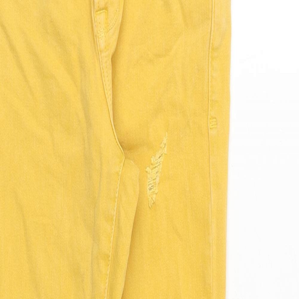 New Look Girls Yellow Cotton Skinny Jeans Size 10 Years Regular Zip - Distressed