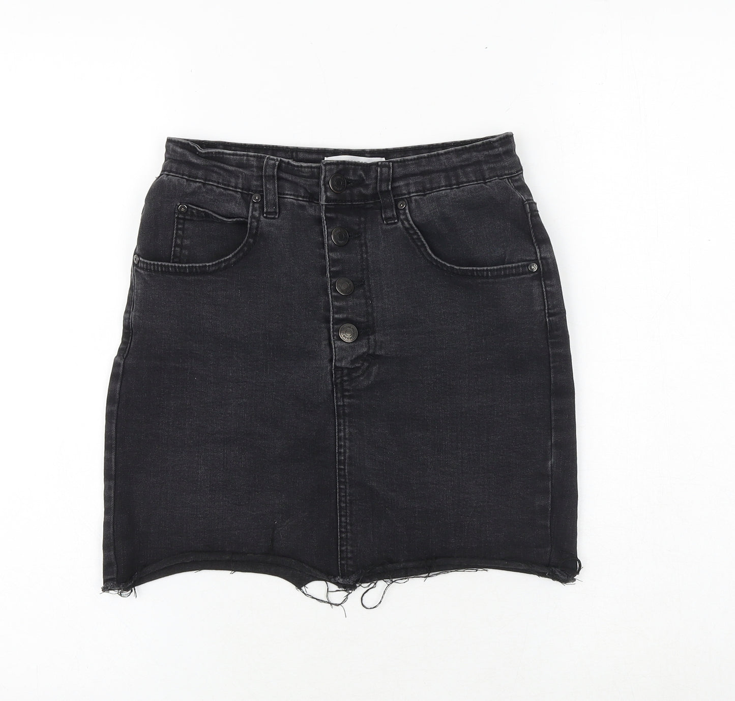 Pull&Bear Womens Black Cotton A-Line Skirt Size S Button
