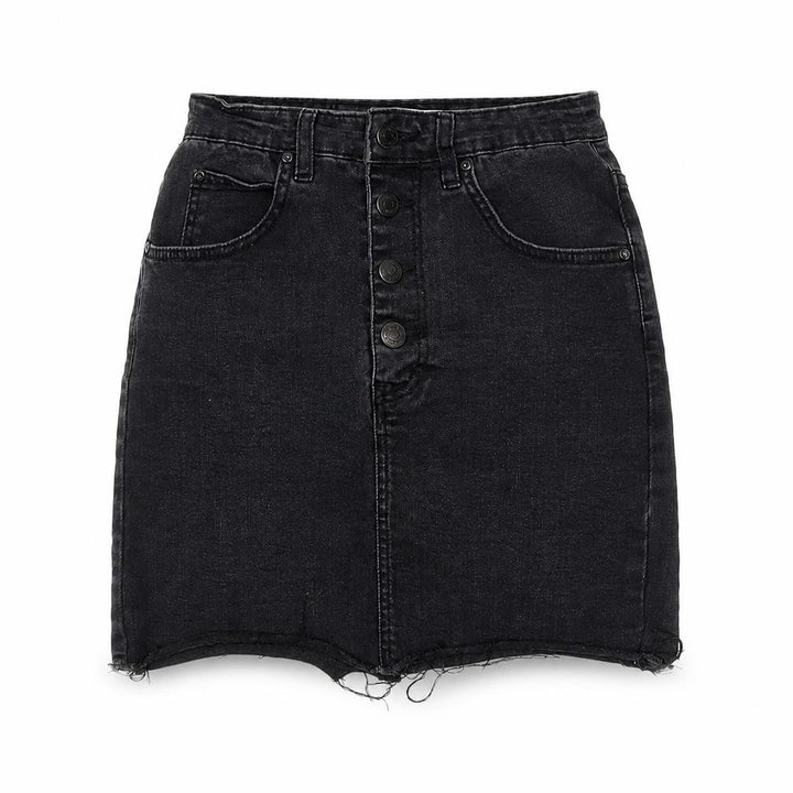 Pull&Bear Womens Black Cotton A-Line Skirt Size S Button