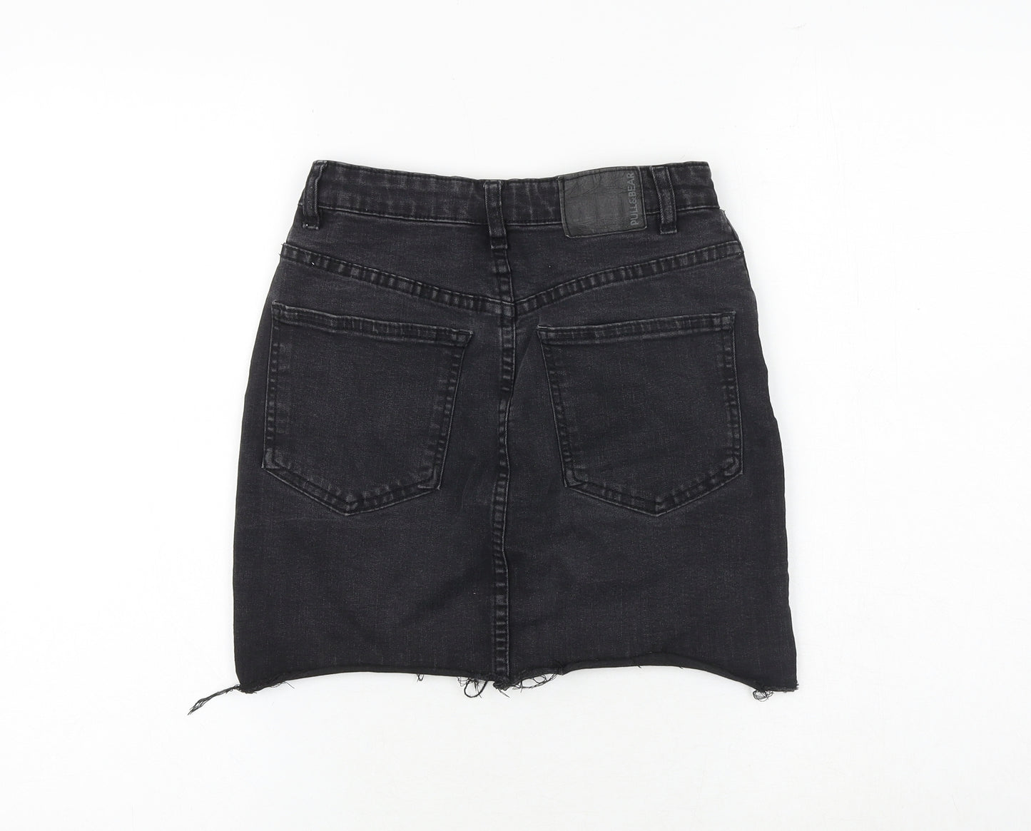 Pull&Bear Womens Black Cotton A-Line Skirt Size S Button