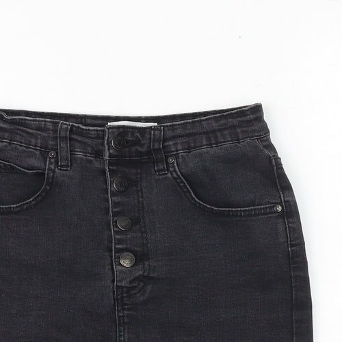 Pull&Bear Womens Black Cotton A-Line Skirt Size S Button