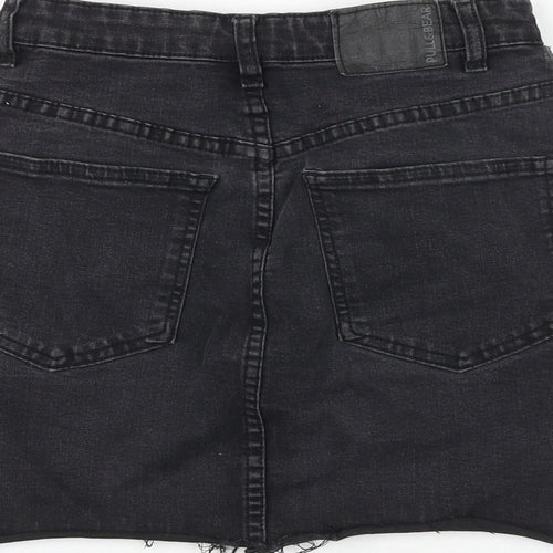 Pull&Bear Womens Black Cotton A-Line Skirt Size S Button