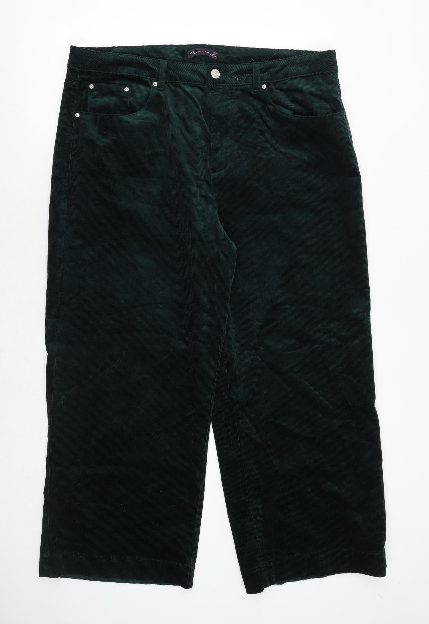 Marks and Spencer Womens Green Cotton Trousers Size 20 Regular Zip