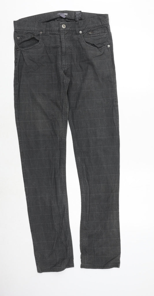 H&M Mens Grey Plaid Cotton Trousers Size 32 in Regular Zip