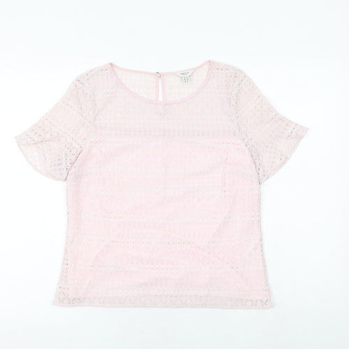 Precis Womens Pink Geometric Viscose Basic T-Shirt Size 10 Round Neck