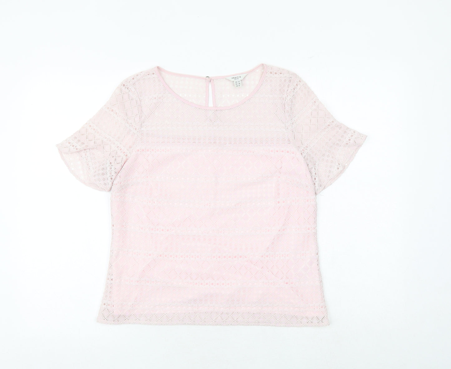 Precis Womens Pink Geometric Viscose Basic T-Shirt Size 10 Round Neck