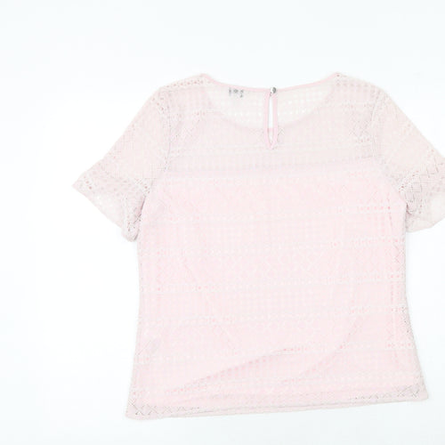 Precis Womens Pink Geometric Viscose Basic T-Shirt Size 10 Round Neck