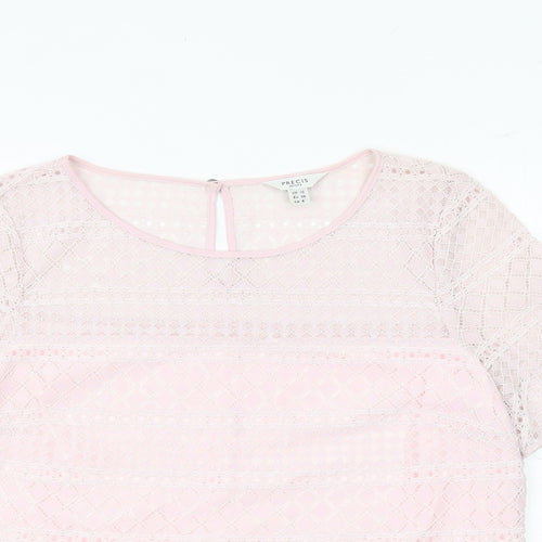 Precis Womens Pink Geometric Viscose Basic T-Shirt Size 10 Round Neck