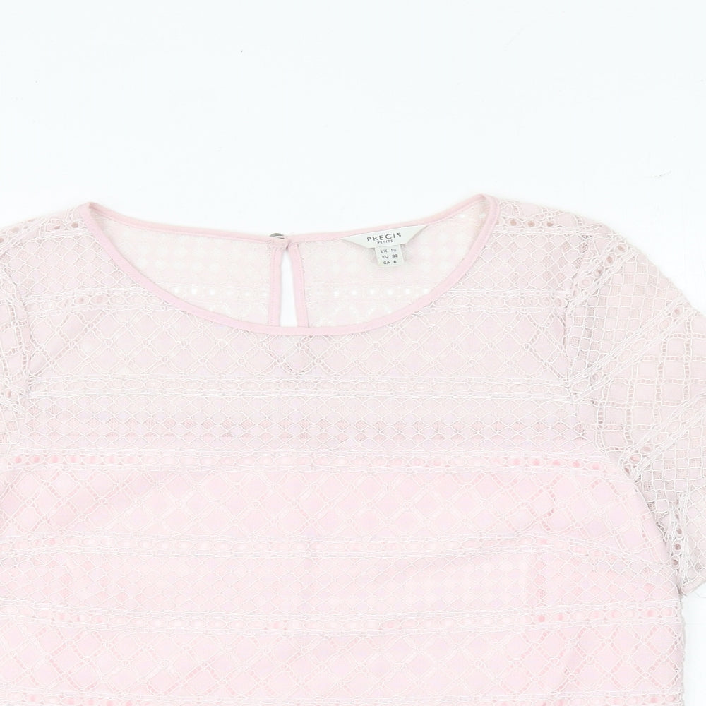Precis Womens Pink Geometric Viscose Basic T-Shirt Size 10 Round Neck