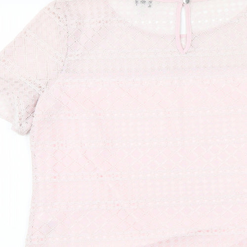 Precis Womens Pink Geometric Viscose Basic T-Shirt Size 10 Round Neck