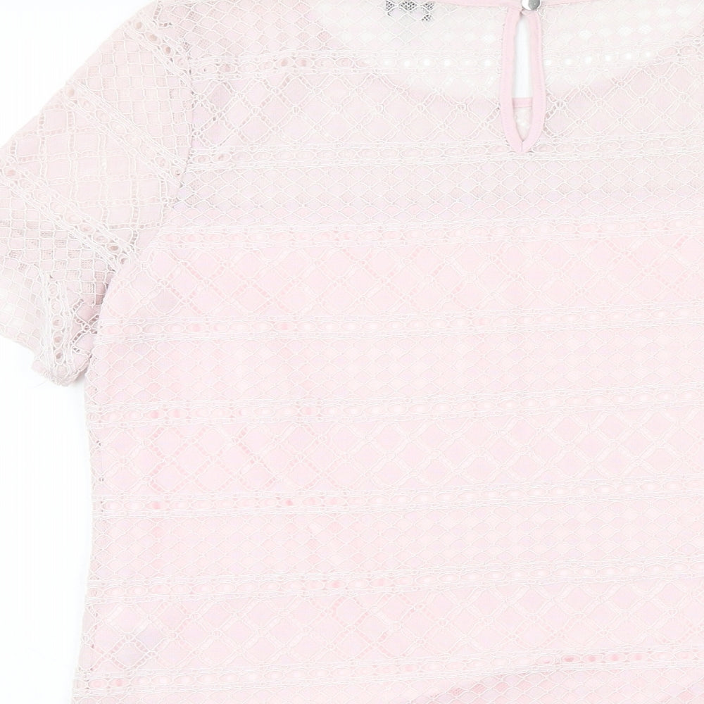 Precis Womens Pink Geometric Viscose Basic T-Shirt Size 10 Round Neck