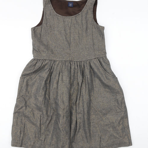 Gap Girls Brown Cotton A-Line Size 10-11 Years Round Neck Button