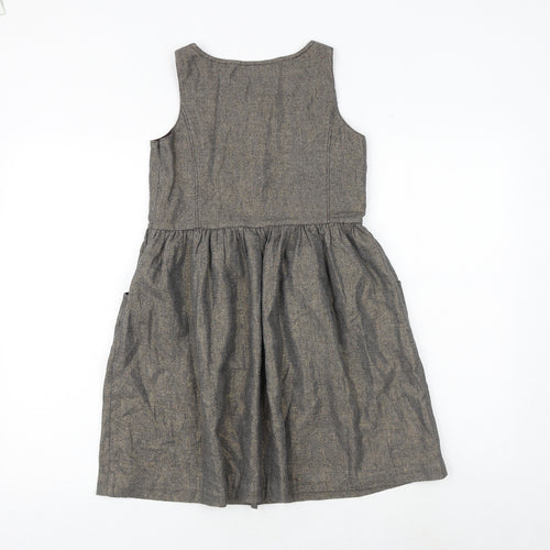 Gap Girls Brown Cotton A-Line Size 10-11 Years Round Neck Button
