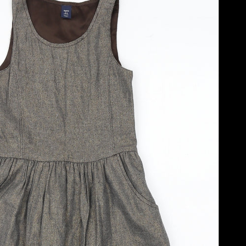 Gap Girls Brown Cotton A-Line Size 10-11 Years Round Neck Button