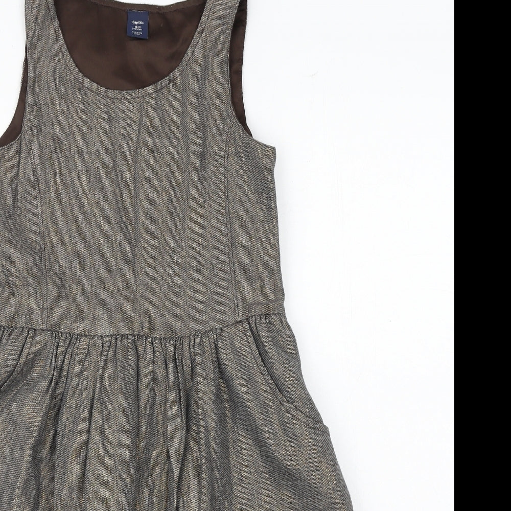 Gap Girls Brown Cotton A-Line Size 10-11 Years Round Neck Button