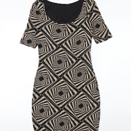 Dorothy Perkins Womens Black Geometric Viscose Bodycon Size 6 Scoop Neck Pullover